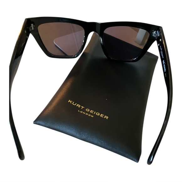 Kurt Geiger Black Cat-Eye Sunglasses with Green Mirrored Lenses. Case included - Picture 4 of 8